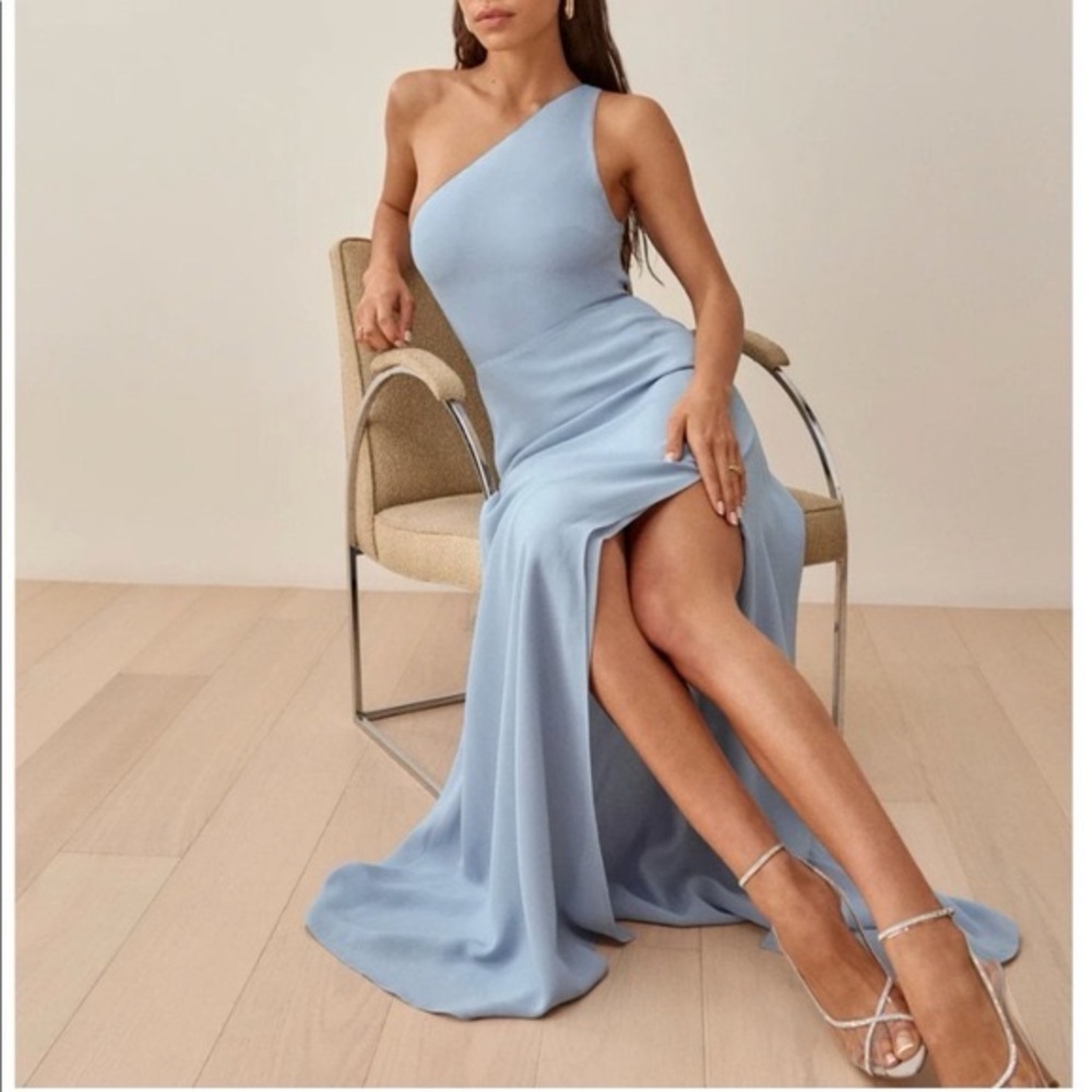 Reformation Evelyn One-Shoulder Blue Dress